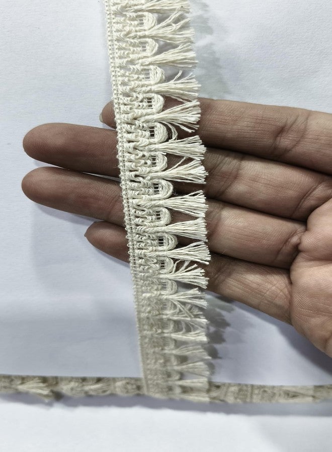 PREMDAS LACES Premdas lace Cotton Off White, Cotton Dyeable Lace Trim, Neutral Color Lace, Home Decor, Scarf Trim, Rustic Style, Tassel Fringe 18 Meter (Off White) - Image 1